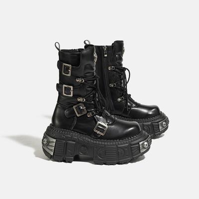 Металлическая платформа, средняя труба, 2025, новый темный панк, увеличенная шнуровка, женская молния, мотоциклетные ботинки для девушек, женские