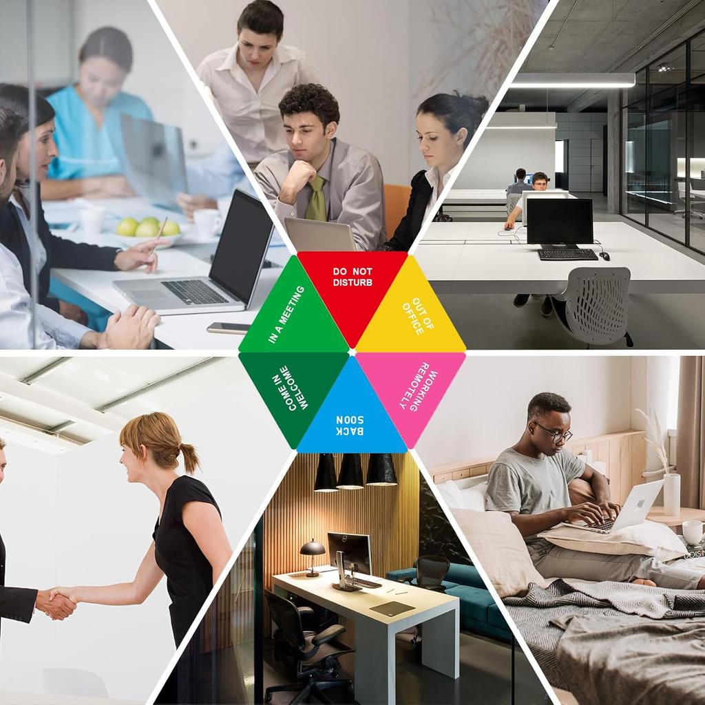 6 Options Office Door Signs - In A Meeting, Out Of Office, Do Not Disturb, Working Remotely, Back Soon, Come In Welcome Sign, Rotating Offices Status