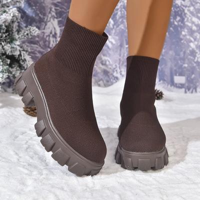 Женские короткие ботинки Уличная осенне-зимняя обувь для женщин Роскошные ботильоны Женские удобные вязаные ботинки на платформе