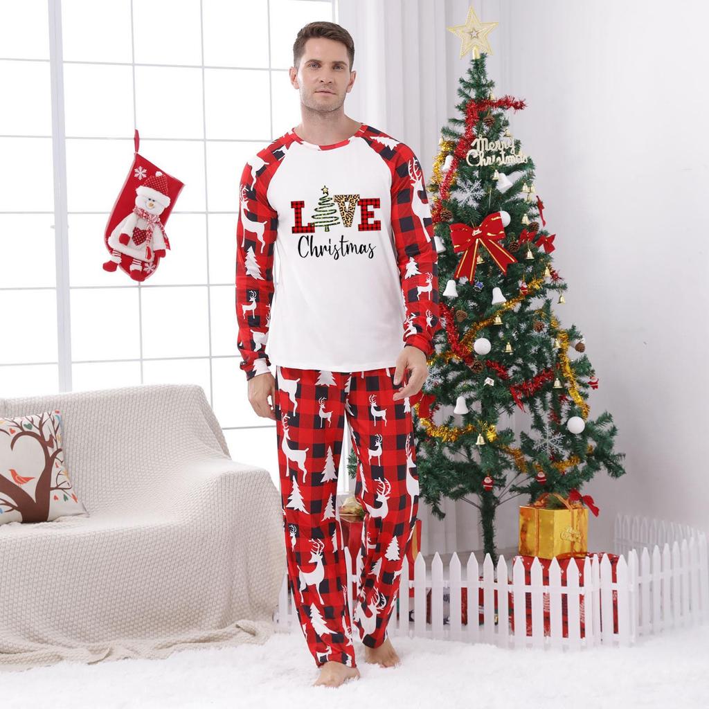Men's Christmas Parent-Child Suit Round Neck Long Sleeve Plaid Christmas Homewear Suit