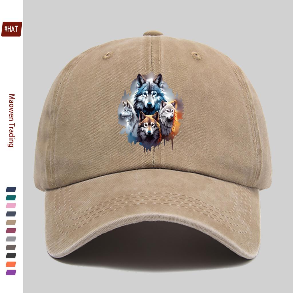 pc Four Wolves in the Jungle Print Baseball Cap with Forest Print Design Sun Hat Hunting Decorative Hat Adjustable Strap Mul