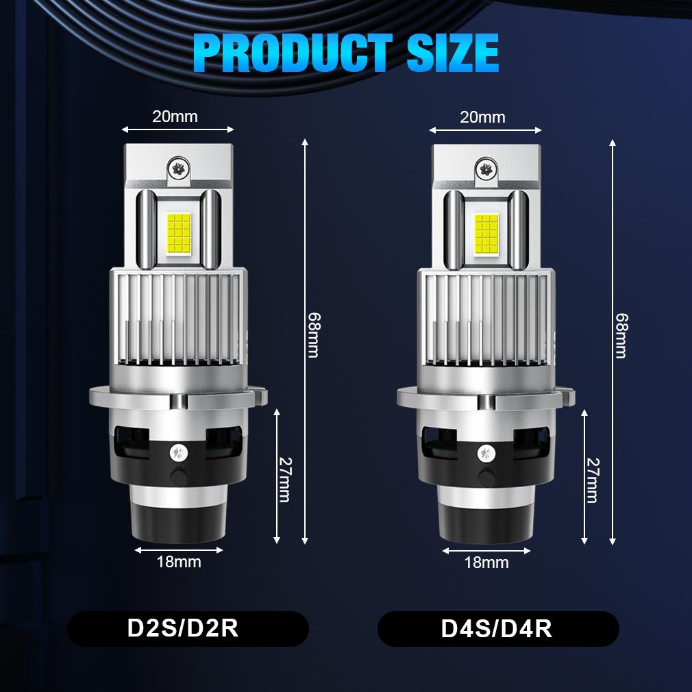2Pcs D2S D4S 1:1 Led Headlights HID Kit Xenon LED Bulbs Retrofit 150W 65000LM D2R D4R Car Lamp Auto Light Two Sided Extra Large CSP Chip Canbus 6500K