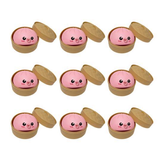 12Pcs Bubble Blowing Steamed Bun Cartoon Dumpling Sensory Toy with Steamer Pinch Fidget Toy Stress Relief