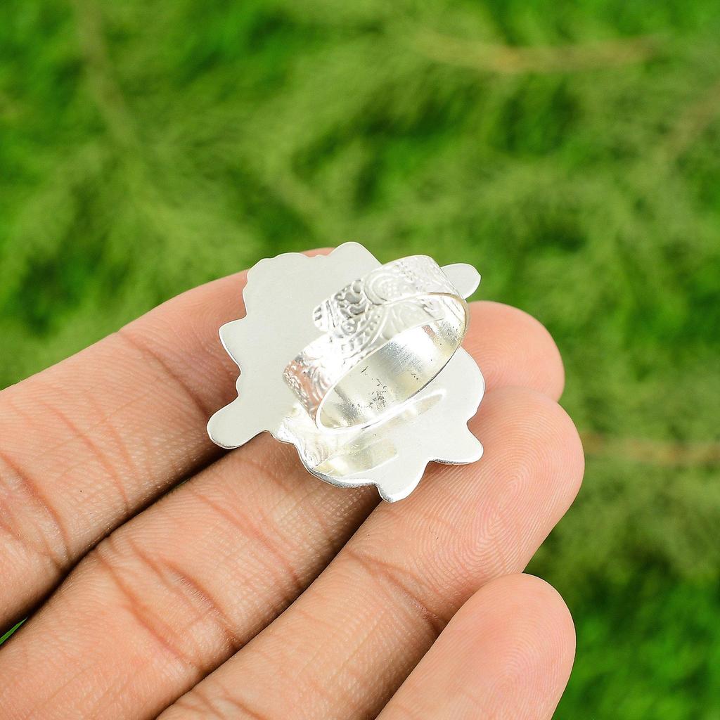 Round Larimar Stone Sterling Silver Promise Anniversary Flower Statement Ring