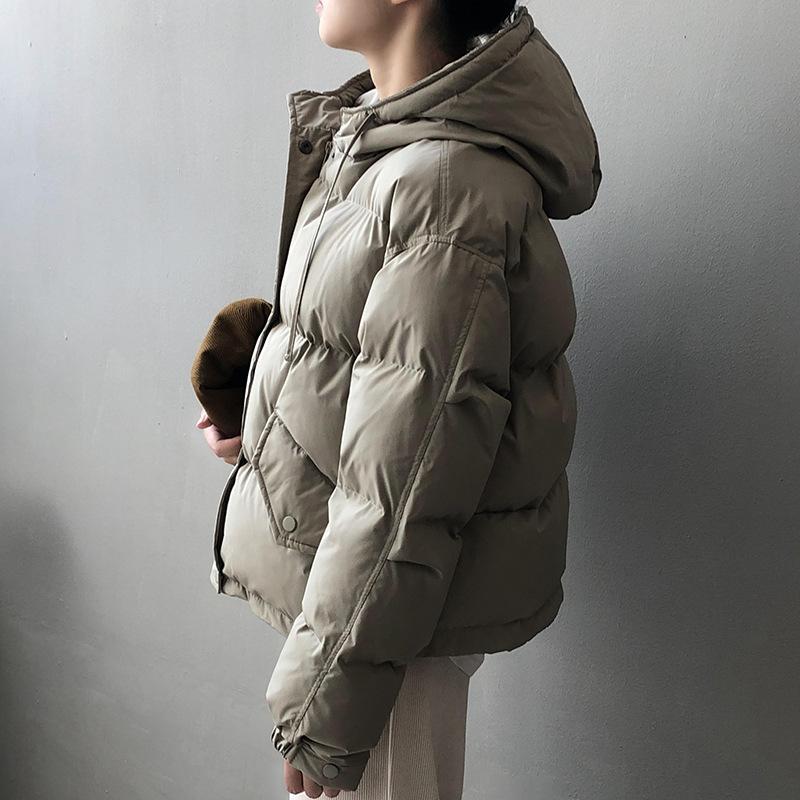 Solid Women's Winter Down Jacket Hooded Collar Short Single-Breasted Coat Preppy Style Parka Ladies Chic Outwear Female