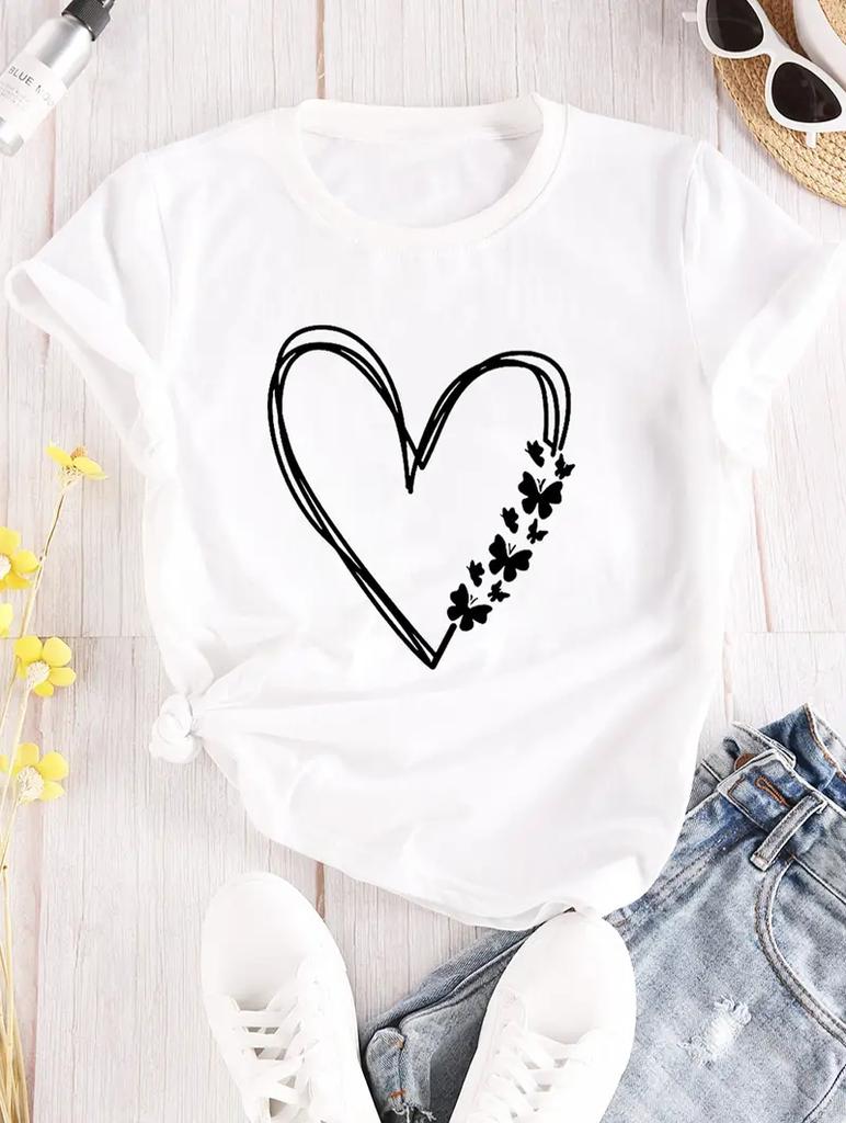 Classic White Cotton T-Shirt with Minimalist Printed Design for Women