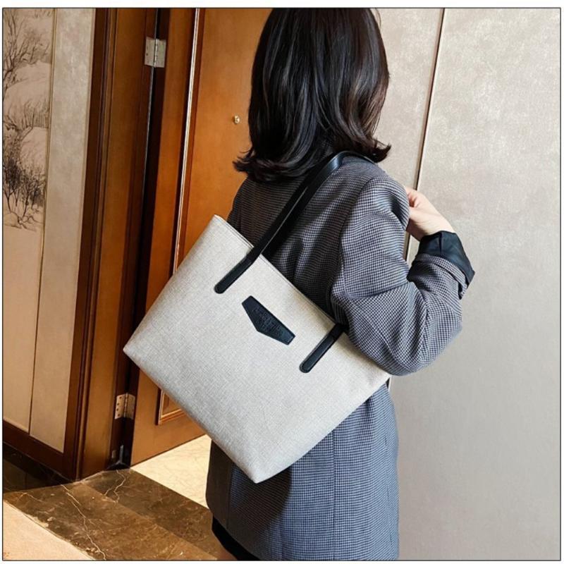 Shoulder Bag for Women Autumn and Winter Cotton Hemp Large Capacity Tote Bag Solid Versatile Shopping Commuter Handbag