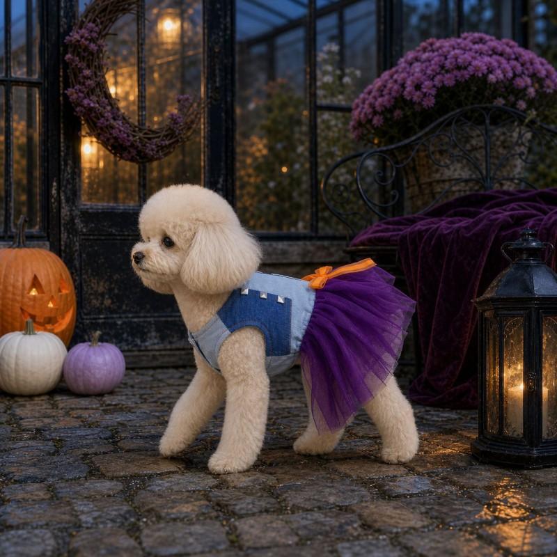 Halloween Pet Dress Dogs Cats - Cute Pumpkin Theme Cotton Blend Costume Outfit Fall Winter Season