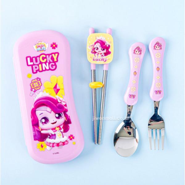 Leburn Mysterious Catch Tiniping Lucky Ping All-in-one Correction Chopstick Set, Spoon + Chopsticks + Fork + Case, 1 Set