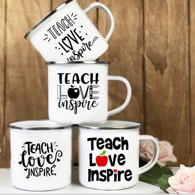 Teach Love Inspire Teacher Кофейная эмалированная кружка Кружки Кофейные чашки Персонализированные подарки Настраиваемая чашка Необычная чашка для чая Пиво