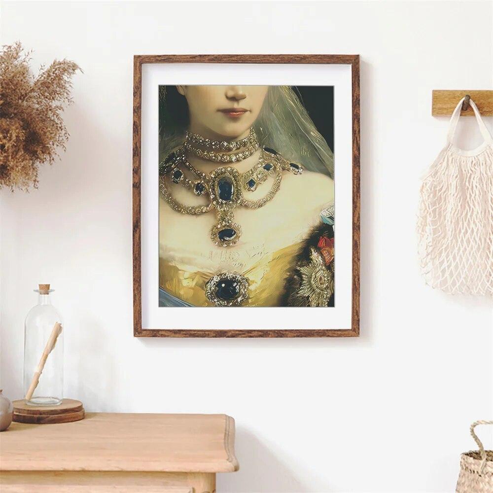 Женский портрет, принты, художественный постер в стиле барокко, измененное искусство, женственная настенная живопись на холсте, максималистский принт, галерея, украшение стены