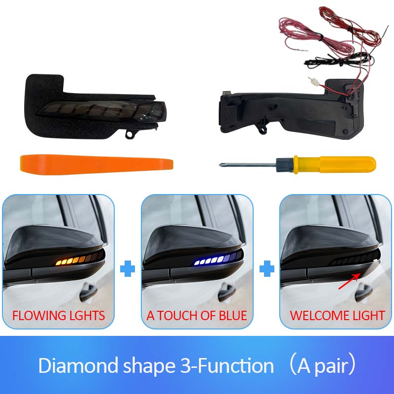 Dynamic Amber LED Turn Signal for Toyota Hilux AN120 AN130 2016-2021 Diamond Side Mirror Indicator Light Yellow Blue White Light