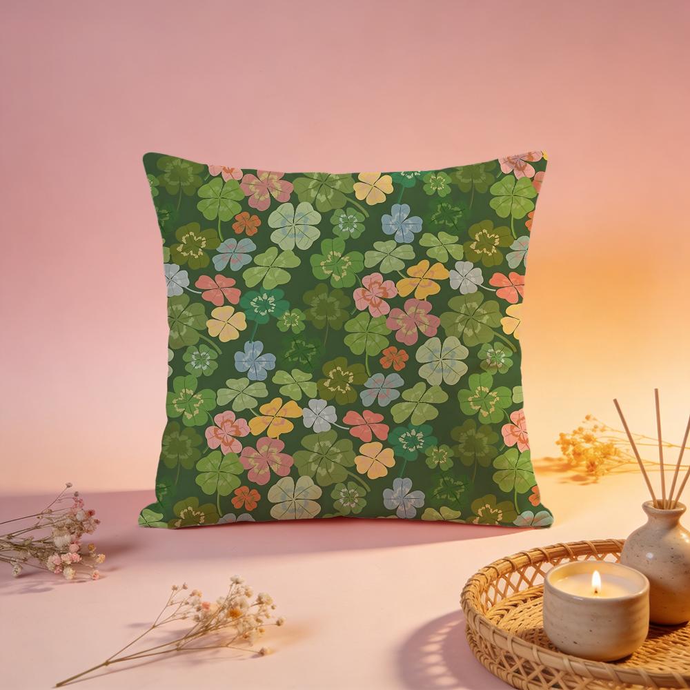 Lucky Clover Leaf Print Cushion Cover Comfortable Durable Pillow Cover MultiScene for Home Office Car Sofa