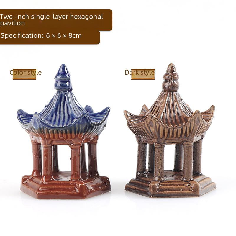 Ландшафтное оформление аквариума: Каменная скала и керамический павильон с водопоглощающим орнаментом для бонсай