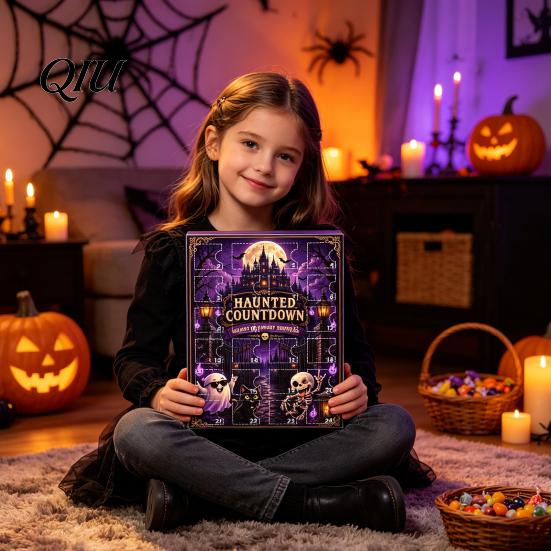 Cute Acrylic Collectibles Halloween Advent Calendar, 24 Day Haunted Countdown Box with Mini Compact Decor Figures, Spooky Collectible Toy Set