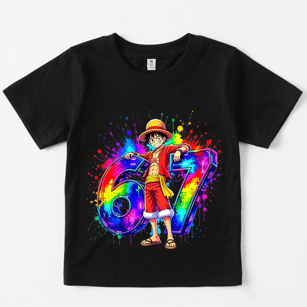 One Piece Luffy 67 Print Kids Casual Cotton T Shirt Boys Girls Soft Breathable Summer Top