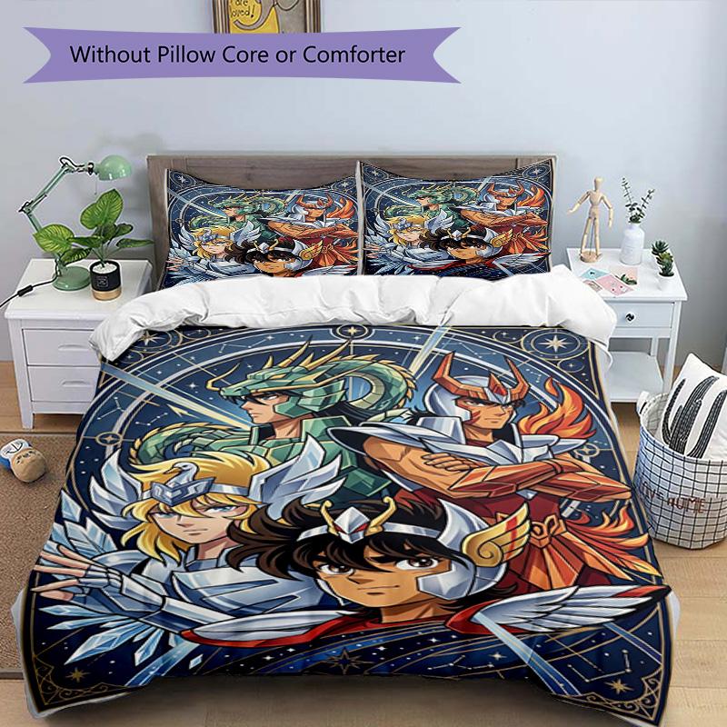 3pcs Duvet Cover Set (1*Duvet Cover + 2*Pillowcase, Without Core), Saint Seiya Print Bedding Set, Bedroom Decor, All‑Season, Birthday Gift