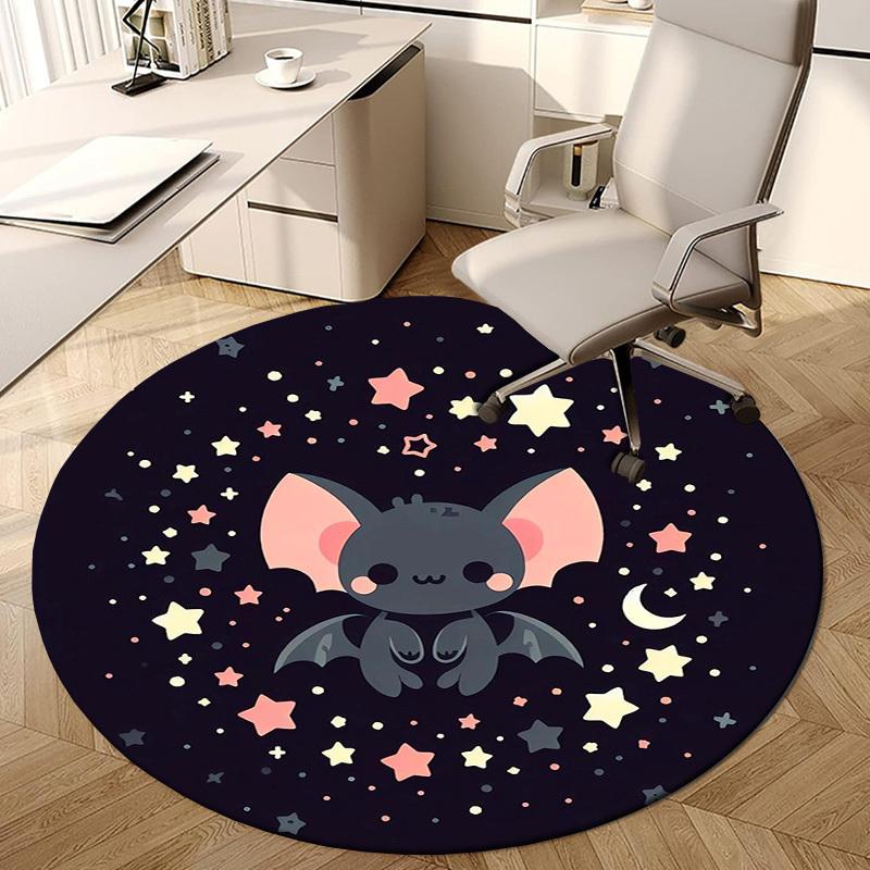 1pc Cute Bat Night Sky Stars Moon Round carpet, Made of Polyester,Perfect for Decorating Office Chairs, Living Rooms fplt042