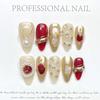100% HANDMADE Almond Stiletto Fake Nail Art Pointed Water Droplet Shaped Miscellaneous Gemstone Baroque High-End Bridal Phototherapy Nails Reusable