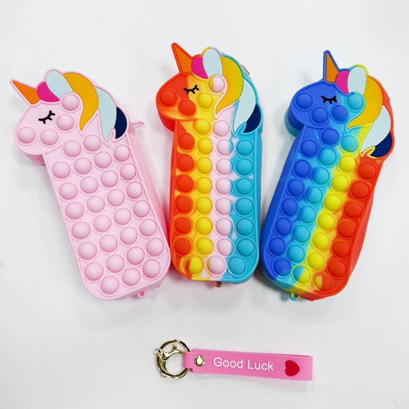 Cartoon Pop It Silicone Pencil Case Stress Relief Student Stationery Bag