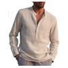 Men's Long Sleeve V-Neck Casual Beach Shirt Solid Color Simple High Stretch Pullover Top