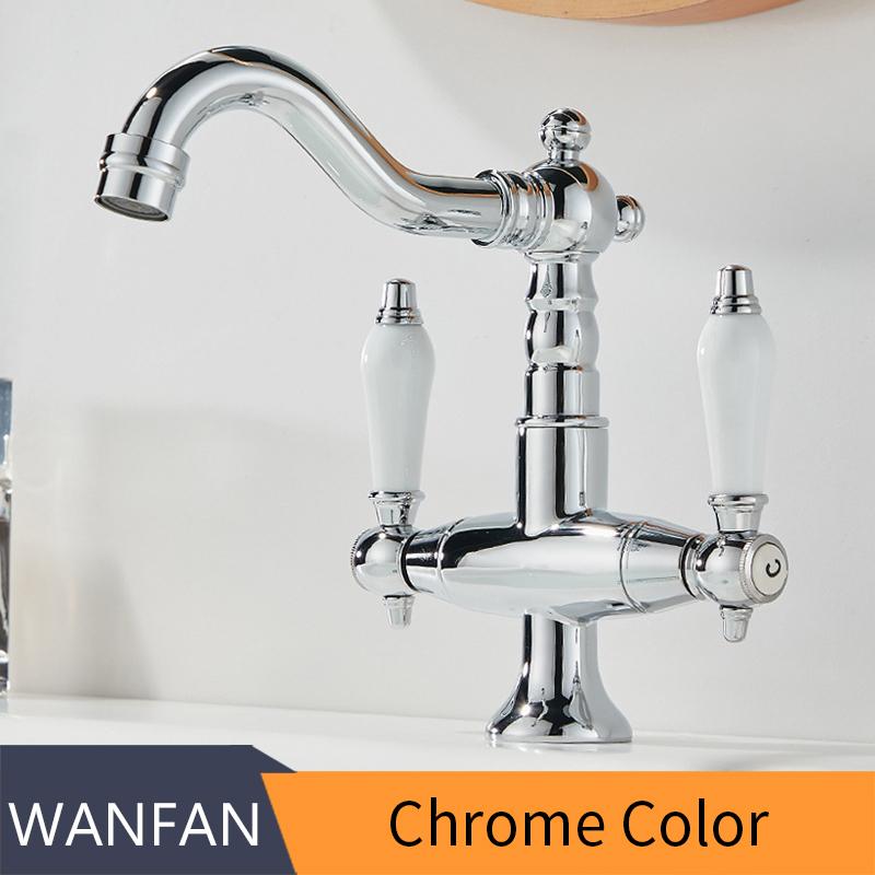 Смесители для раковины Античная латунь Смесители для ванной комнаты Индустриальный стиль Одно отверстие Двойная ручка Современный смеситель для воды 85537