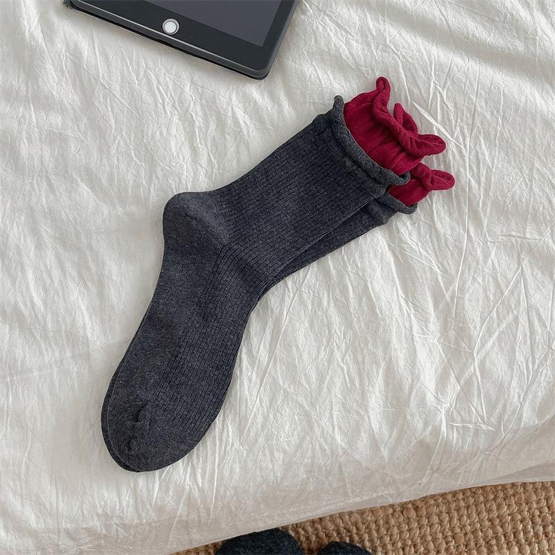 Женские весенне-осенние цветные носки-гольфы из чистого хлопка без косточек