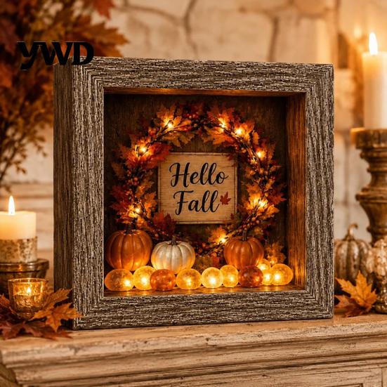 Gothic Bedroom Decor DIY Lighted Halloween Ghost Shadow Box Kit, Wooden Frame LED Warm Light, Style Interior Lighting Memory with Crystal Glass Panel,