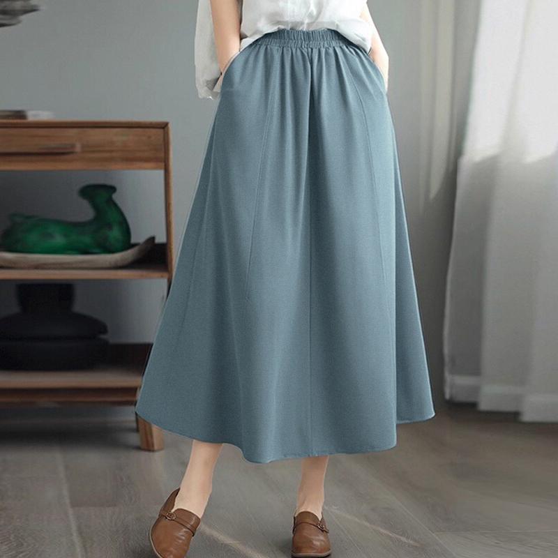 ZANZEA Женские повседневные однотонные свободные длинные юбки с эластичной резинкой на талии