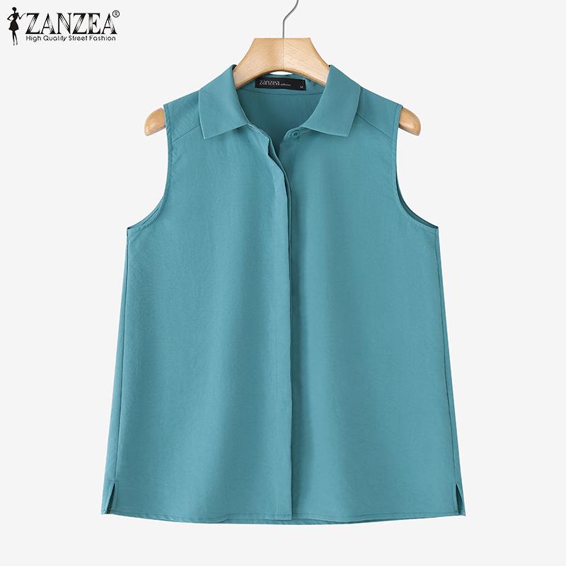 ZANZEA Женские классические летние повседневные топы-безрукавки с воротником