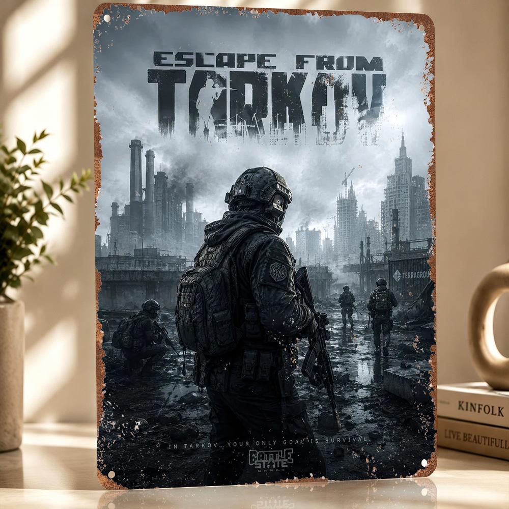 Escape From Tarkov Game Poster Retro D Printed Metal Signs Customized Wall Hanging Gift for Living Room Interior Decoration