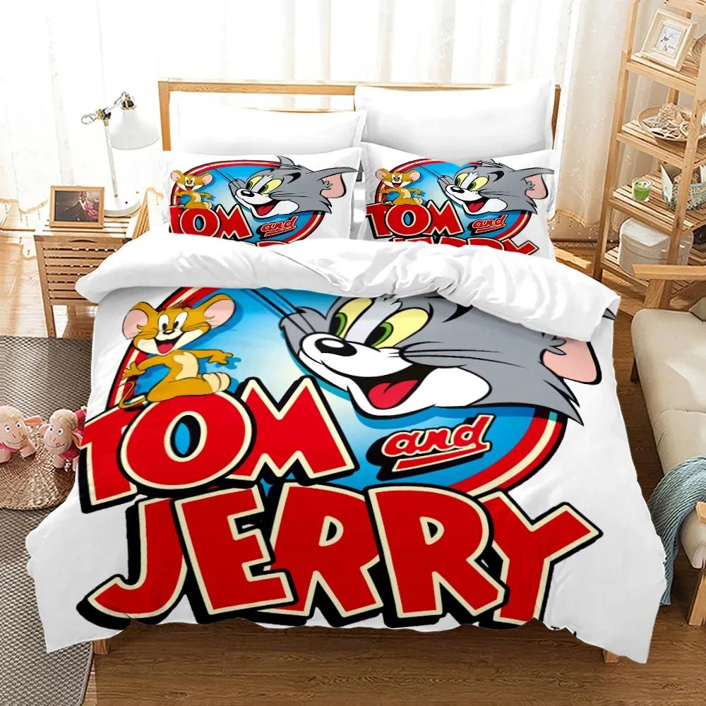 Anime Mouse Jerry Cartoon Cat Tom Bedding Set,Duvet Cover Bed Set Quilt Cover Pillowcase,King Queen Twin Size Boys Girls Adults