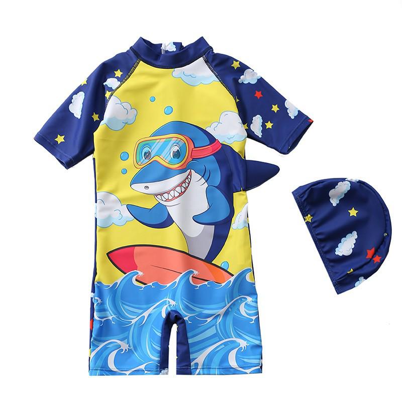 Boys' Cute Dinosaur Color Block Zipper Swimwear Set - One-Piece & Two-Piece