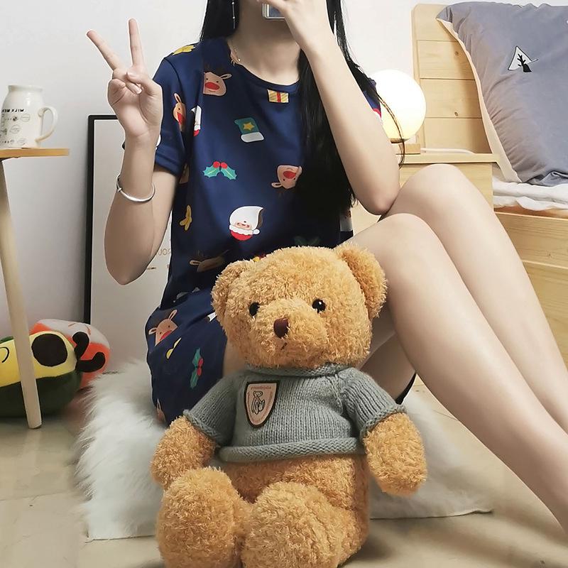 Женский летний пижамный комплект с мультяшным Санта-Клаусом: Домашняя одежда для общежития с коротким рукавом для девочек-подростков