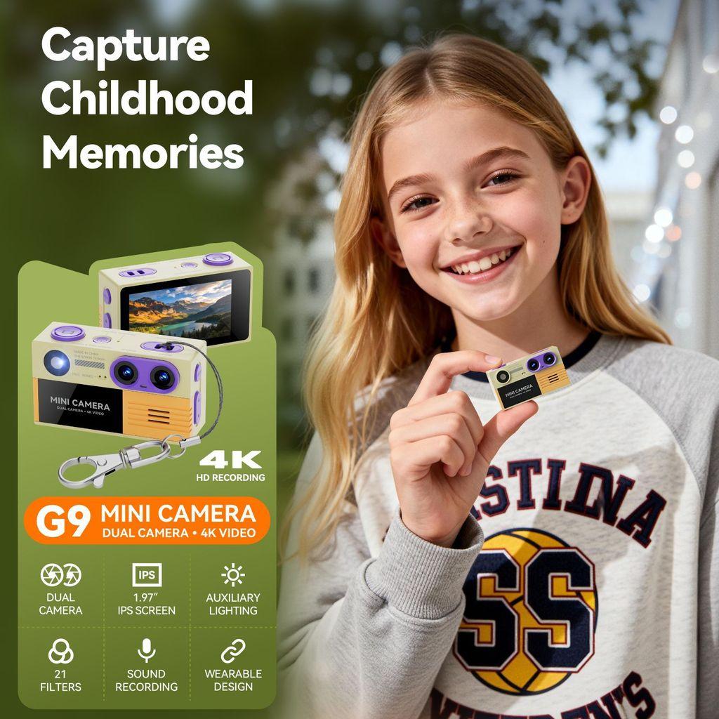 G9 Dual-lens 4K Retro Mini Keychain Thumb Camera Built-in Flash Outdoor Sports CameraVideo Shooting Children Multiple Filters Camera CCD Camera