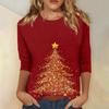 Женский топ с круглым вырезом и рукавом 3/4 с рождественским принтом