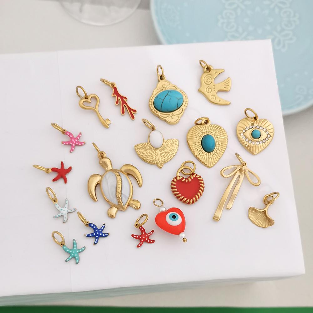 1pc Stainless Steel Pendant Charm Coral Turtle Natural Blue Stone Star Heart Bow Bird Gold Custom Necklace