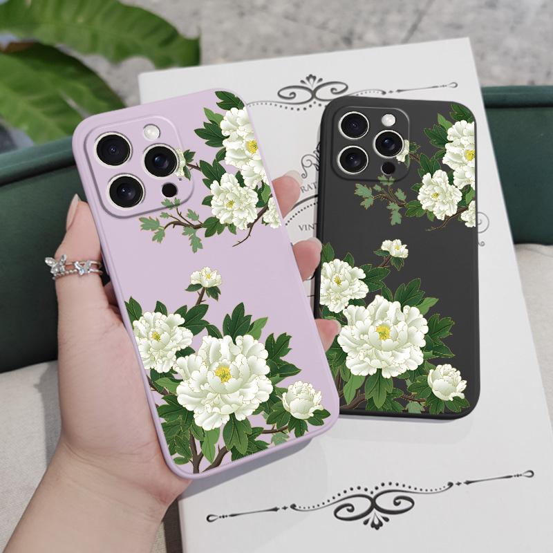 Чехол для телефона «Ветки пионов» для iPhone 17 16 16e 15 14 13 Plus Pro Max Mini Силиконовый чехол