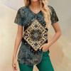 Plus Size Printed Scrub Working Uniform Tops For Women's V-Neck Print Short Sleeve Fun T-Shirts Workwear Tee With Pockets
