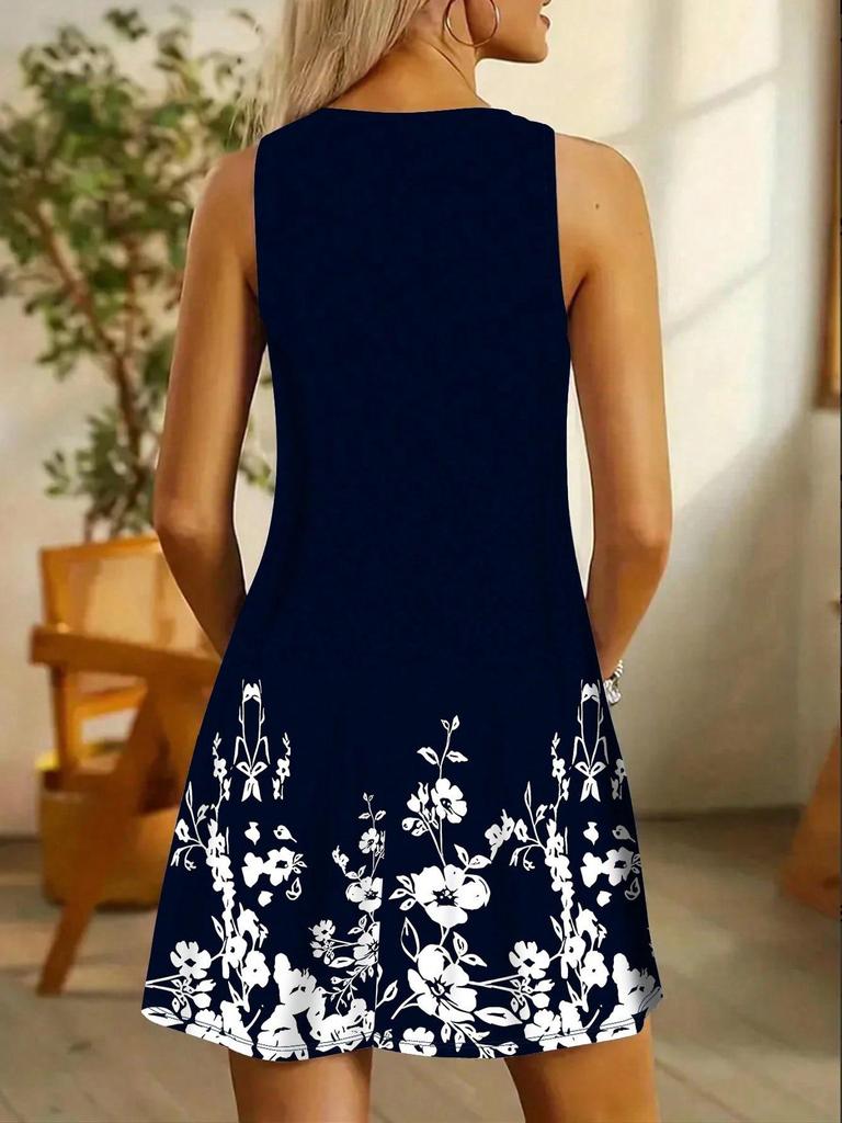 Европейское и американское женское элегантное платье-миди без рукавов с цветочным принтом, доступны большие размеры