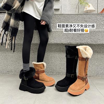 Maillard ботинки-луноходы с большим мехом, два способа носки, зима 2025, замшевые, с круглым носком, северо-восточные, утепленные мехом, теплые, на высокой подошве, хлопковые ботинки