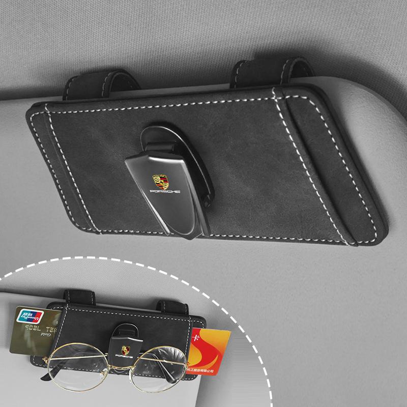 Suede Car Logo Glasses Clip Sunglasses ID Bank Card Storage Bag For Porsche Panamera Cayenne Taycan 911 718 Macan Carrera-GT 928