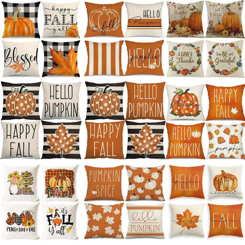 Thanksgiving Pumpkin Pillow Case Autumn Plant Flower Print Pillow Case Home Living Room Sofa Cushion Case