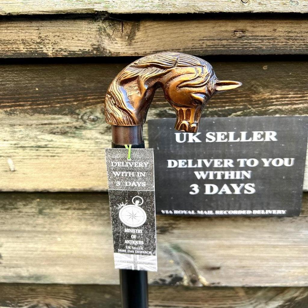 Horse Handle Elegant Sturdy Black Colour Foldable Wooden Walking Stick - Finest Wood Handcrafted Stick - Perfect for Hiking & Nature Walks