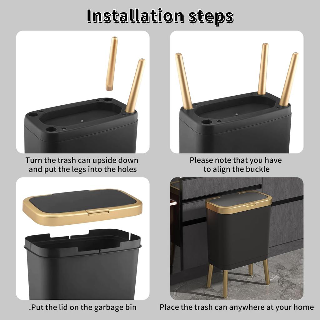 Мусорное ведро для спальни с крышкой, тонкие крышки для банок в ванной, крышка с защитой от собак, современная золотая пластиковая корзина для мусора для офиса, кухни