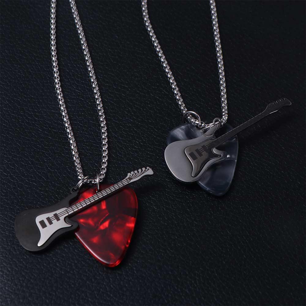 Hip-hop Guitar Pick Pendant Necklace Punk Electric Guitar Sweater Chain Guitar Chain Choker Unisex