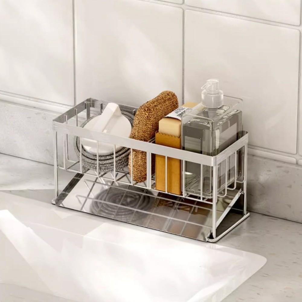 Stainless Steel Sponge Soap Holder Compact Kitchen Sink Organizer  Home