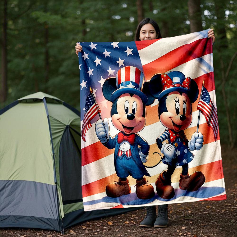 1pc Mickey Minnies Patriotic Celebration Outdoor Blanket, Soft And Comfortable Blanket, Casual Warm, Camping Travel Blanket, Birthday Gift. M714023