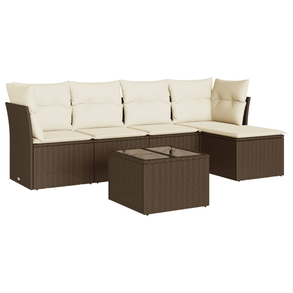6 Piece Garden Sofa Set with Cushions Brown Poly Rattan