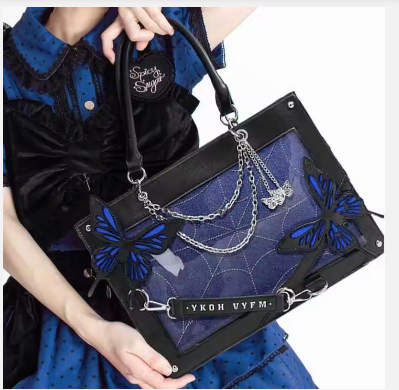 Butterfly Y2k Lolita Pain Handbags Transparent Harajuku Ita Bag Chain Gothic Shoulder Bag Girls Japanese Crossbody Bag For Women